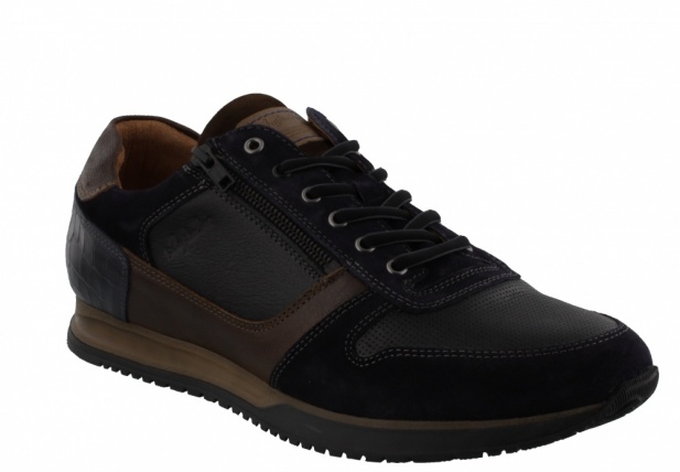 Australian Footwear BROWNING Leather H-Width Trainers Black Brown Navy